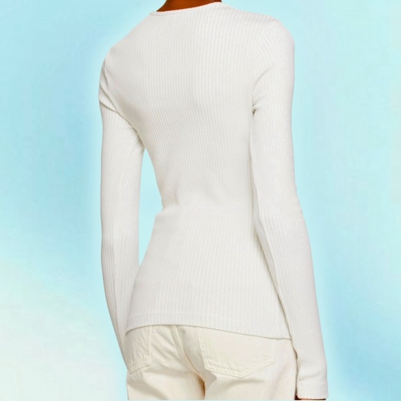 NWT Agolde ‘Lyza’ Cut Out Rib Knit Long Sleeve Shirt In “Powder” Size XS - Picture 2 of 16